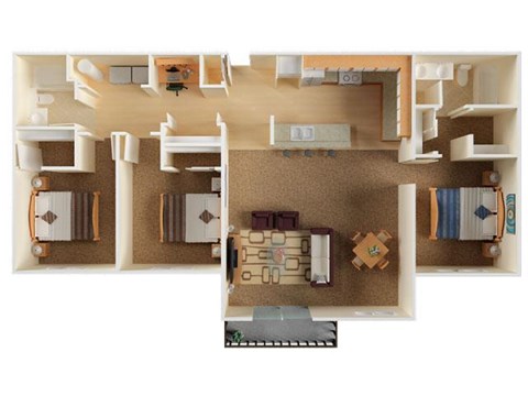 Floor plan for 3 beds, 2 baths, 1212 sqft